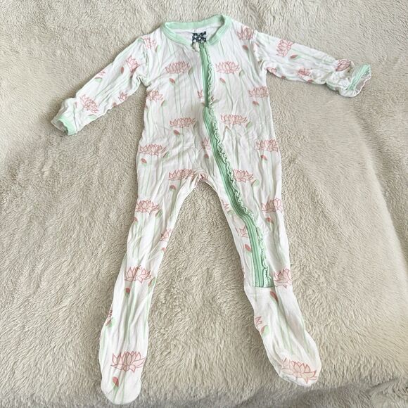 Sleeper Other - Kickee Pants Baby Girls 6-9 Month White Green Floral Bamboo Zip Sleeper